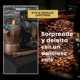 Kit cafetero!  Incluye:  método preparación moka + cuchara de clip medidora. 250g de café especial